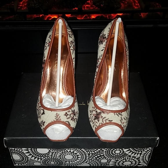 Nicole by Nicole Miller Shoes - Embroidered Peep Toe Heels